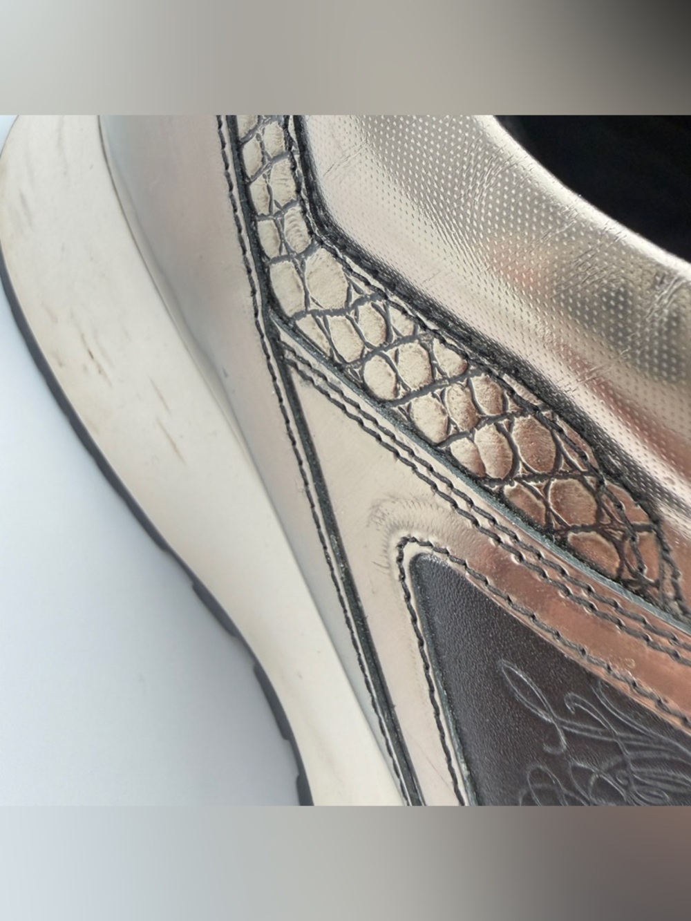 ALEJANDRO INGELMO Metallic Leather Sneakers Hidden Lift Made In Italy Men Size 9 - Picture 10 of 16